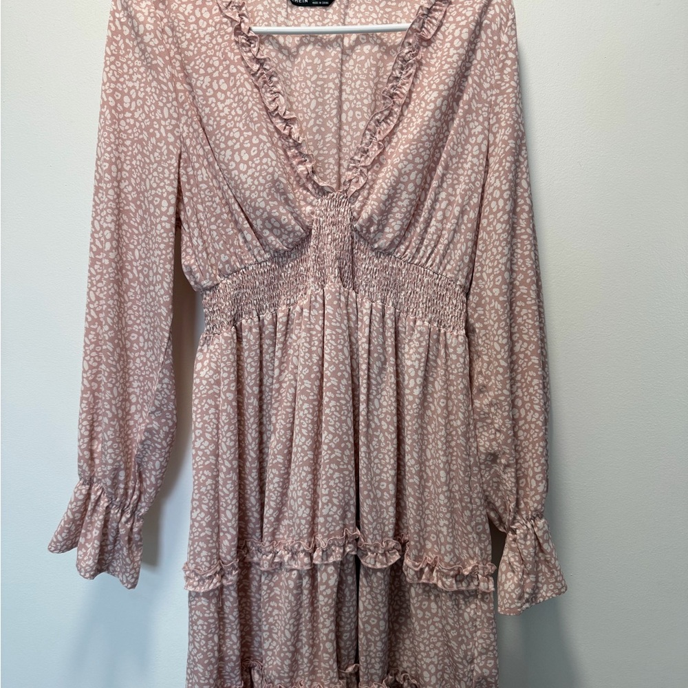 SHEIN Blush Long Sleeve Ruffle Dress